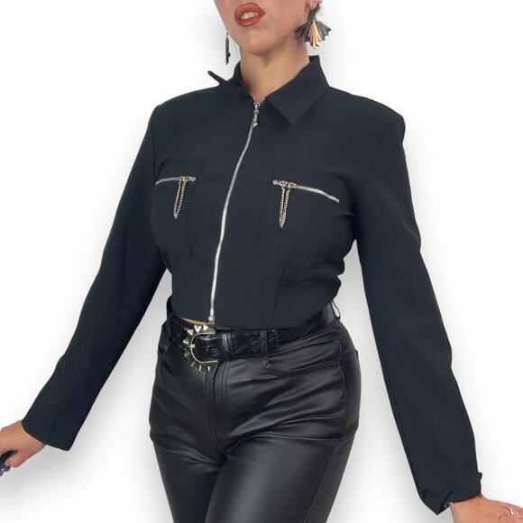 90's KOJI YOHJI designer cropped black jacket with chain detail - Picture 7 of 12